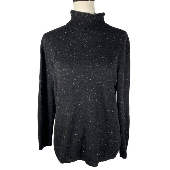 Charter Club Luxury Cashmere Womens Black Speckled Turtleneck Sweater L fitted - Picture 1 of 9